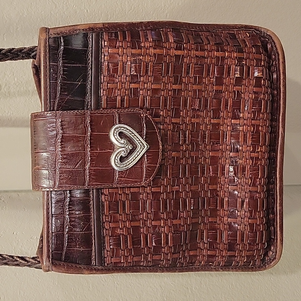 Brighton Dark Brown Crossbody Bag with Heart Accent And Woven Design